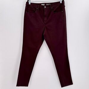 Mossimo Denim High Rise Power Stretch Dark Burgundy Skinny Jeans 14R/32 Waist